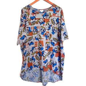 LuLaRoe Gray Tee with Blue and Orange Donald Duck Cartoon Disney Size XL